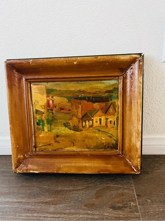 Vintage Original Oil Painting Of A City Landscape Signed “Donley” Wooden Frame - Picture 15 of 15